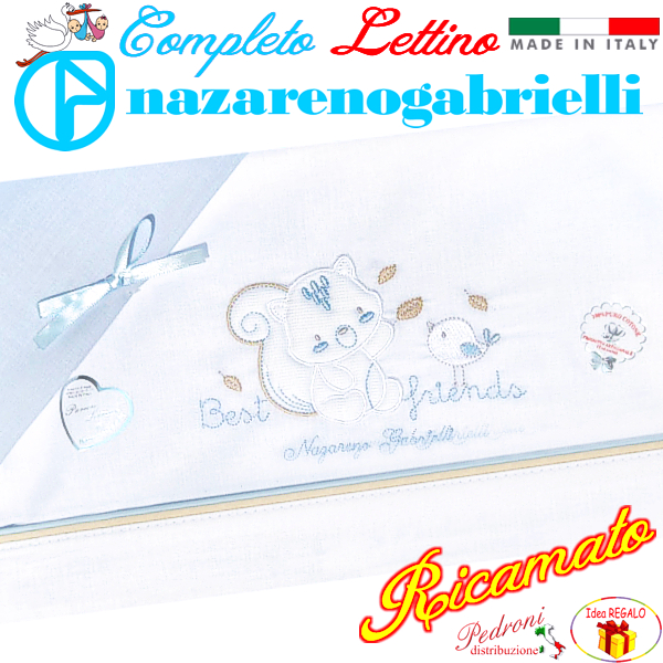 NAZARENO Completo LETTINO ricamato NG101.39 Bianco/Cielo