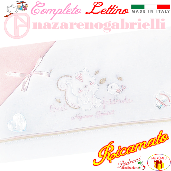 NAZARENO Completo LETTINO ricamato NG101.39 Bianco/Rosa