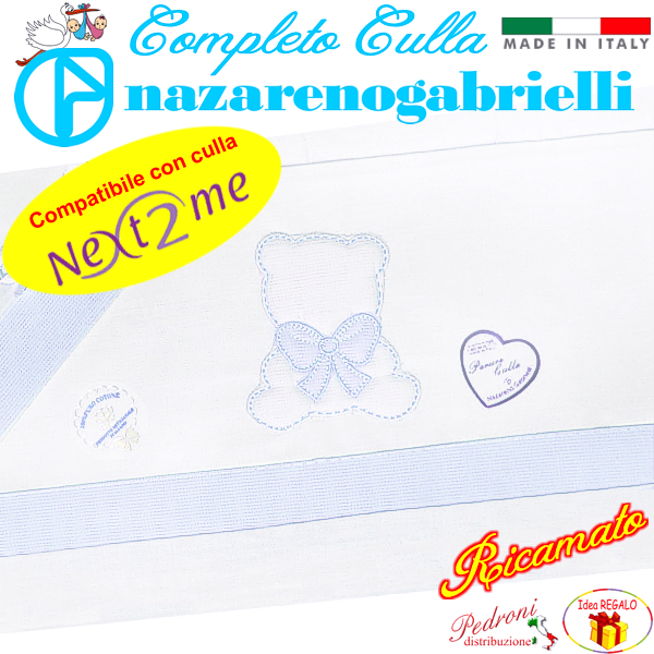 *NEX TO ME*Completo CULLA ricamato NG-3016 dis.30 Bianco/Cielo