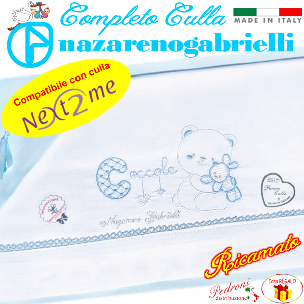 *NEX TO ME*Completo CULLA ricamato NG-3016 dis.34 Bianco/Cielo