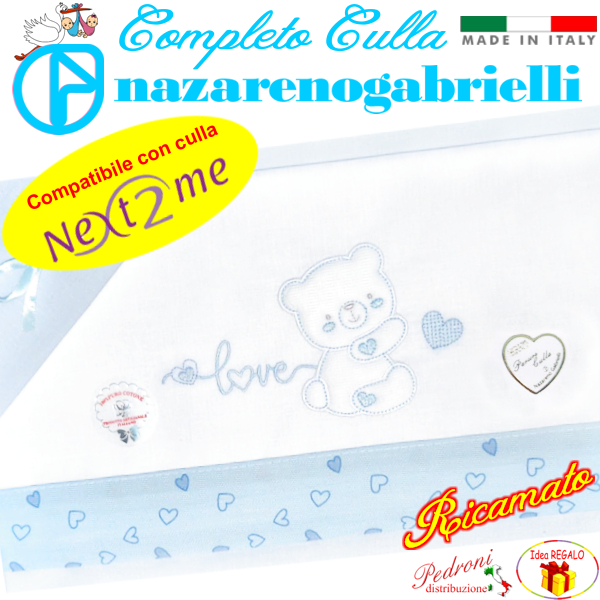 *NEX TO ME*Completo CULLA ricamato NG-3016 dis.38 Bianco/Cielo
