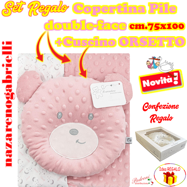 *IDEA REGALO* SET Copertina + Cuscino ORSETTO NG-4747 Cipria