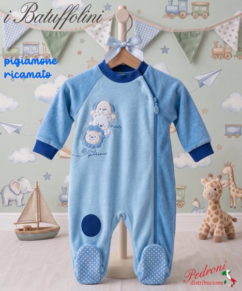 BATUFFOLINI PIGIAMONE neonato " FELPATO " B550/1M Cielo/Azzurro 9 MESI