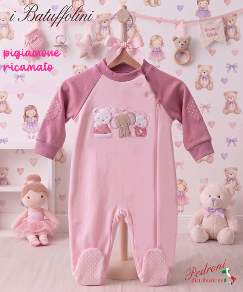 BATUFFOLINI PIGIAMONE neonato " FELPATO " B550/9F Rosa Forte/Rosa 9 MESI