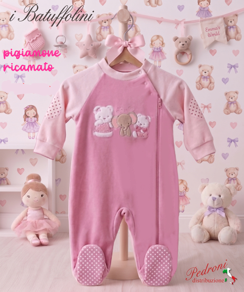 I BATUFFOLINI PIGIAMONE neonata " FELPATO " B550/9F Rosa Rosa/Forte 12 MESI