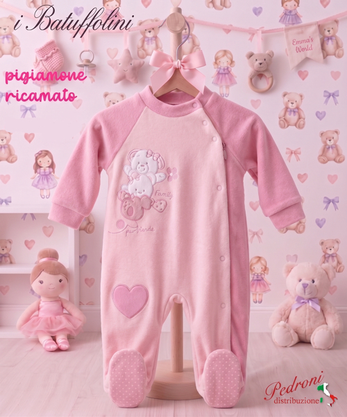 BATUFFOLINI PIGIAMONE neonata " FELPATO " B550/7F Rosa Forte/Rosa 6 MESI