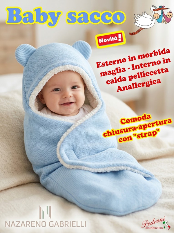 *NOVITA'* Baby sacco " ORSETTO IN MAGLIA " NG-5786 CIELO