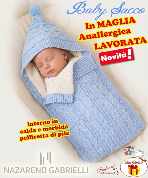 *NOVITA'* Baby sacco in " CALDA MAGLIA LAVORATA " NG-5798 CIELO