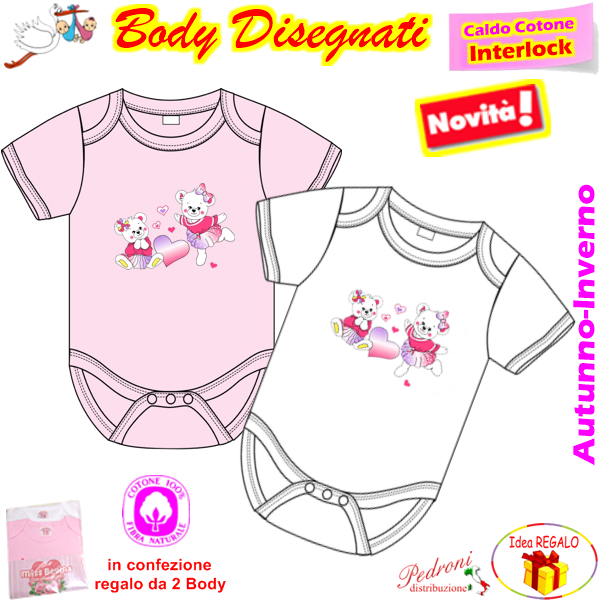 "ORSETTE" Body M/M CALDO COTONE Interlock 0/24 mesi XNA-596