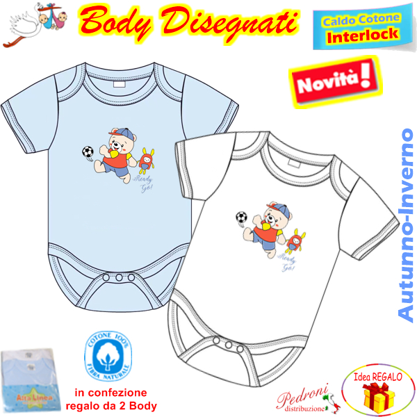 "ORSETTO" Body M/M CALDO COTONE Interlock 0/24 mesi XNO-581