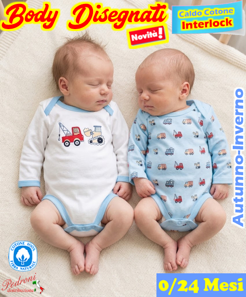 "DISEGNATO" Body M/L CALDO COTONE Interlock 0/24 mesi XNO-283-A