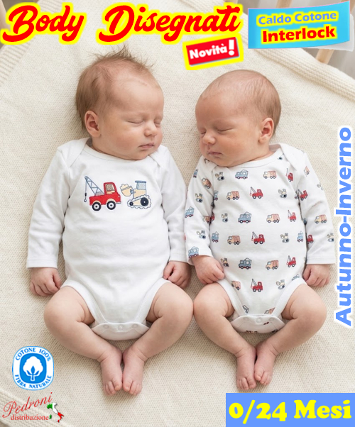 "DISEGNATO" Body M/L CALDO COTONE Interlock 0/24 mesi XNO-283-B