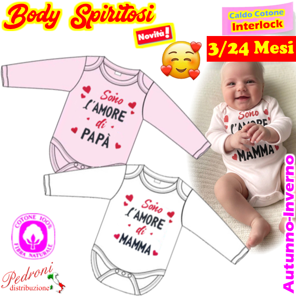 "SONO L'AMORE" Body M/L CALDO COTONE Interlock 3/24 mesi XNA-140