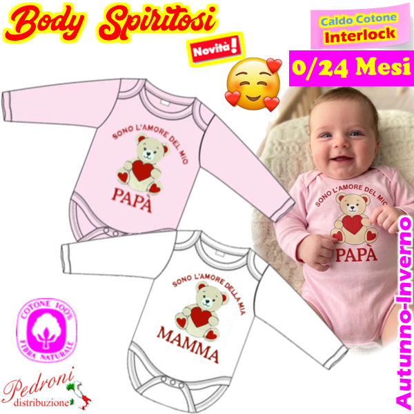 "L'AMORE" Body M/L CALDO COTONE Interlock 0/24 mesi XNA-265 "L'AMORE" Body M/L CALDO COTONE Interlock 0/24 mesi XNA-265