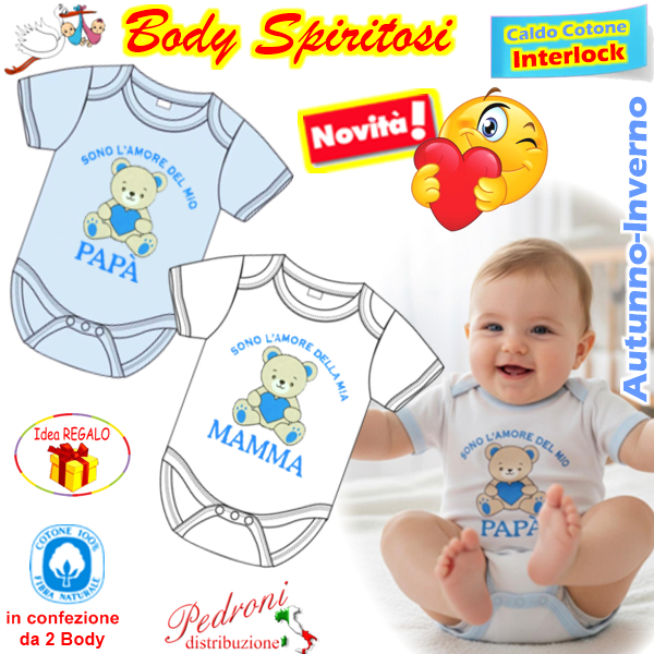 "SONO L'AMORE" Body M/M CALDO COTONE Interlock 0/24 mesi XNO-091