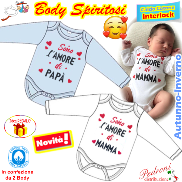 "SONO L'AMORE" Body M/L CALDO COTONE Interlock 0/24 mesi XNO-139