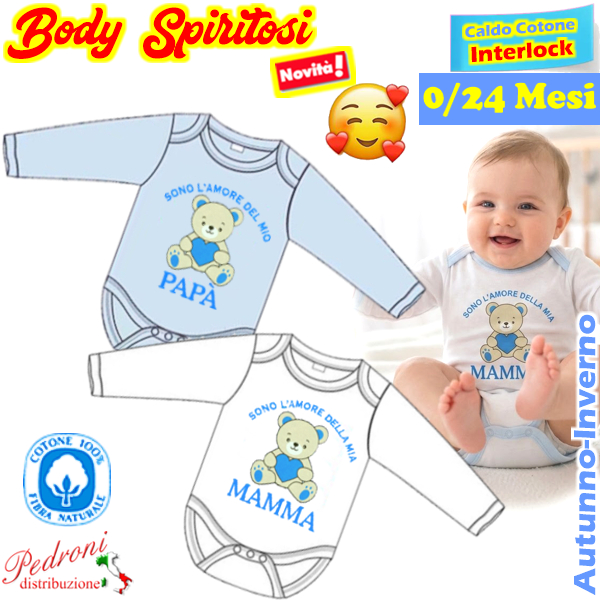 "L'AMORE" Body M/L CALDO COTONE Interlock 0/24 mesi XNO-264 "L'AMORE" Body M/L CALDO COTONE Interlock 0/24 mesi XNO-264