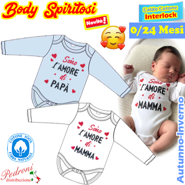 "SONO L'AMORE" Body M/L CALDO COTONE Interlock 0/24 mesi XNO-266