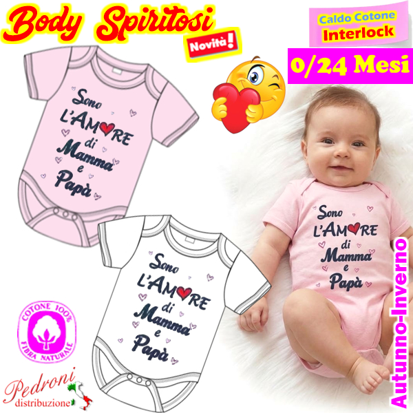 *L'AMORE mamma-papa'* Body M/M CALDO COTONE Interlock 0/24 mesi XNA-133 *L'AMORE mamma-papa'* Body M/M CALDO COTONE Interlock 0/24 mesi XNA-133