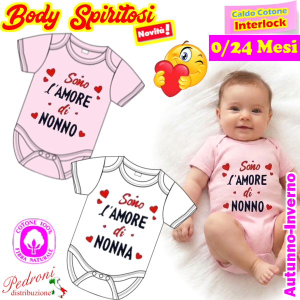" Nonno-Nonna " Body M/M CALDO COTONE Interlock 9/24 mesi XNA-277-A