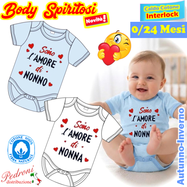 " Nonno-Nonna " Body M/M CALDO COTONE Interlock 9/24 mesi XNO-276-A