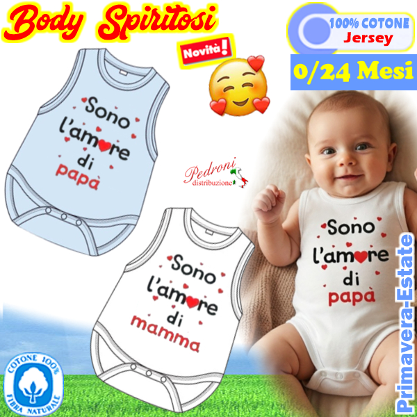 "Sono L'Amore....." Body SPALLA in COTONE XNO-064 0/24 Mesi