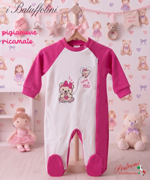 MISS BELLINA PIGIAMONE neonata " FELPATO " XNA-570 Fucsia 24/30 MESI